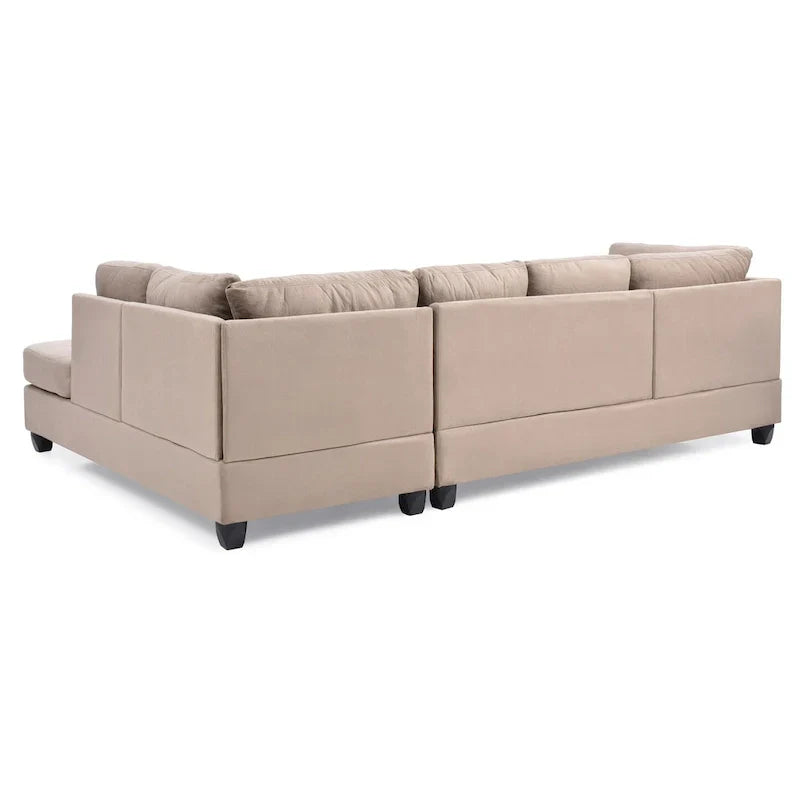 Malone 111-Inch Suede 4-Seater Sectional Sofa with Two Throw Pillows - Dimensions: 111L x 78W x 34H