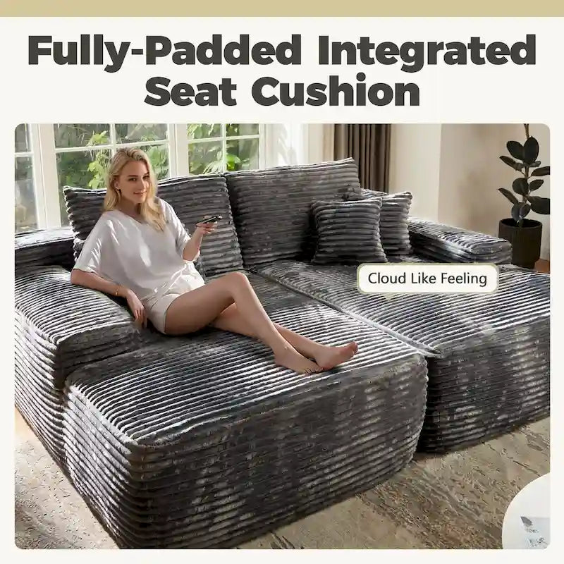 HOOOWOOO Modular Plush Corduroy Sectional Sofa with Cushions