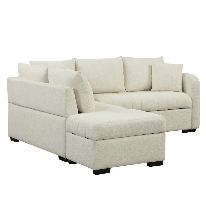 Sectional Sofa Bed with Storage Ottoman USB Ports and Pull Out Design