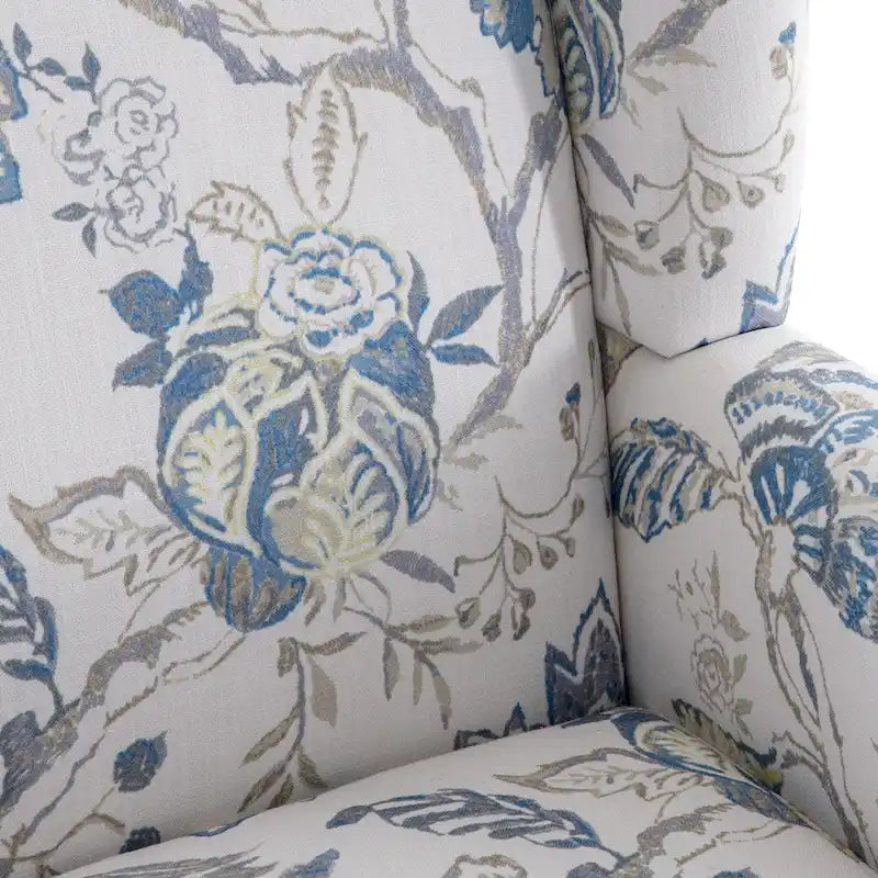 Set of 2 Accent Armchairs with Turned Legs in Blue, Beige, and Grey