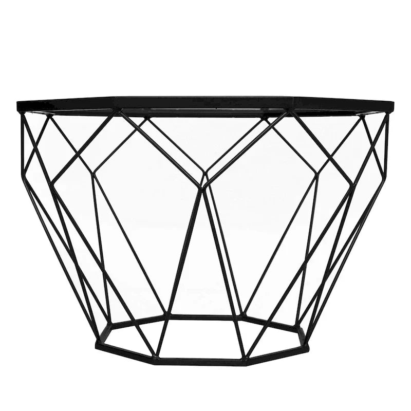 Malibu 22 Modern Octagonal Coffee Table with Tempered Glass Top and Durable Metal Geometric Base for Living Room or Office