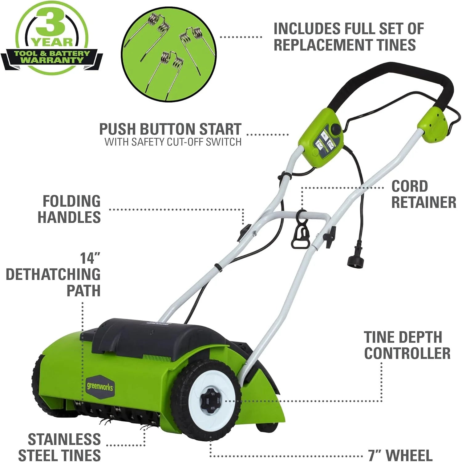 Greenworks 13 Amp 14-Inch Corded Dethatcher