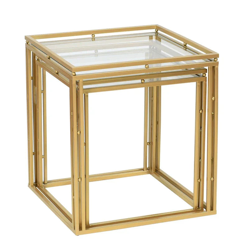Set of 2 Antique Gold Nested Square Side Tables