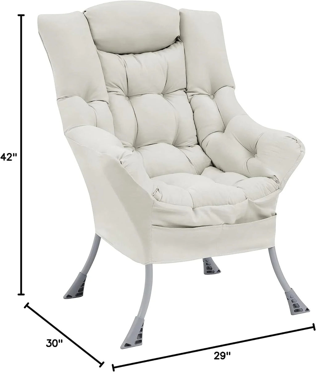 Living and More High Back Sofa Chair, Modern Fabric Lazy Chair, Accent Contemporary Lounge Chair, Cool Grey