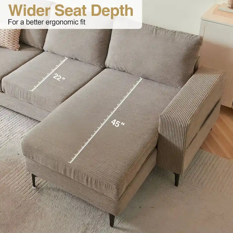 HOOOWOOO L-Shaped Upholstered Sofa with Stylish Metal Legs