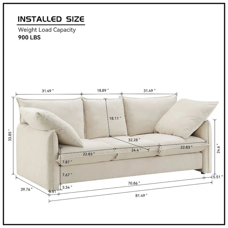 Mid-Century Modern 3-Seat Sofa – Perfect for Living Rooms, Apartments, Lounges, and Bedrooms