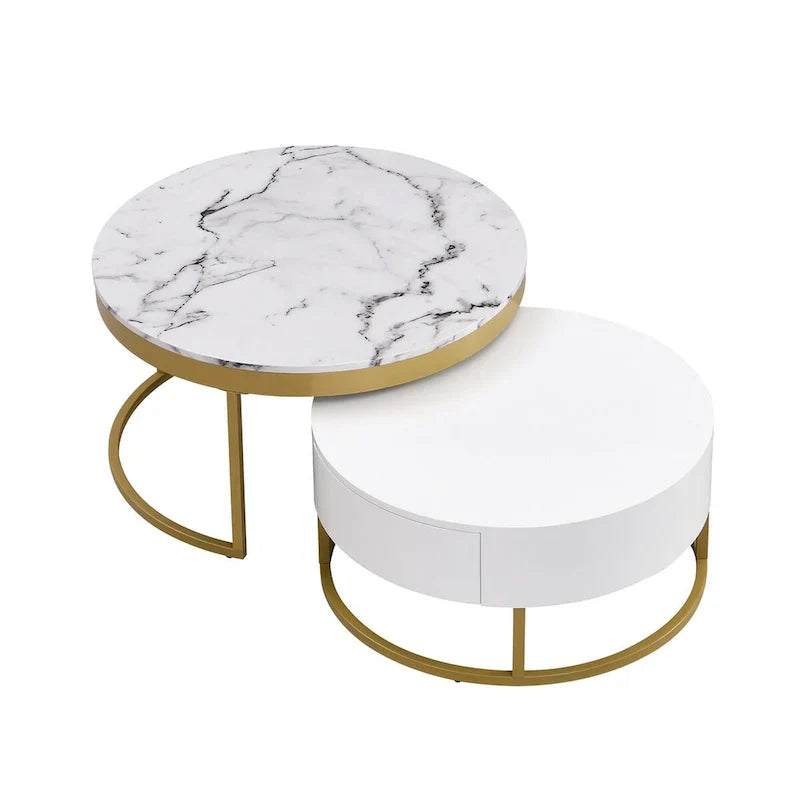 GEITIN Contemporary Round Nesting Coffee Table with Storage Drawers