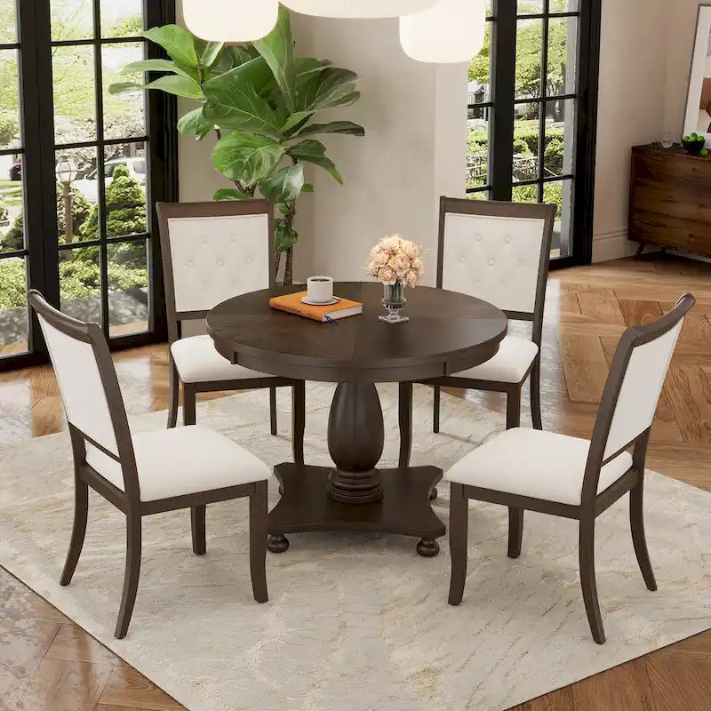 GDFStudio Lak Retro 5-Piece Dining Set with Upholstered Chairs