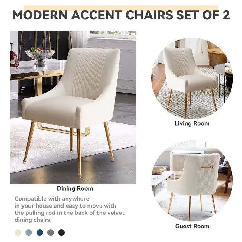SEYNAR Set of 4 Modern Glam Boucle Velvet Dining or Vanity Chairs with Rear Handle