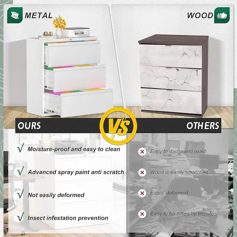 Metal Locking File Cabinet with 3 Drawers for Home Office