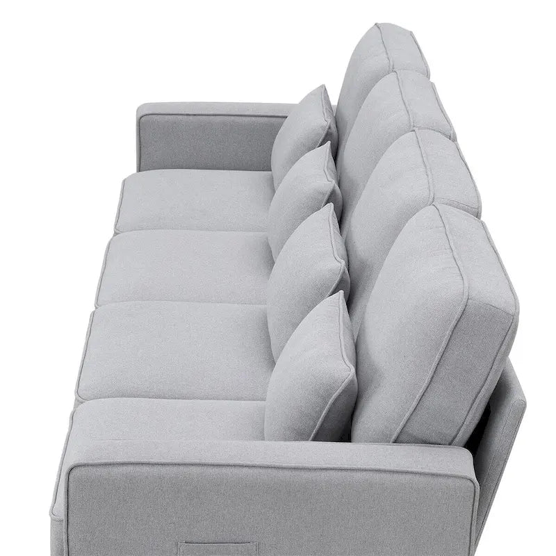 Merax 104 Modern 4-Seater Linen Sofa with Armrest Pockets and 4 Pillows - Minimalist Design
