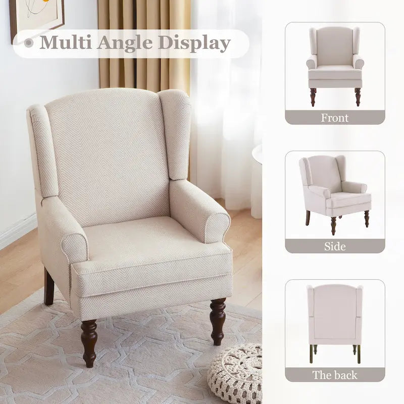 Set of 2 Accent Armchairs with Turned Legs in Blue, Beige, and Grey