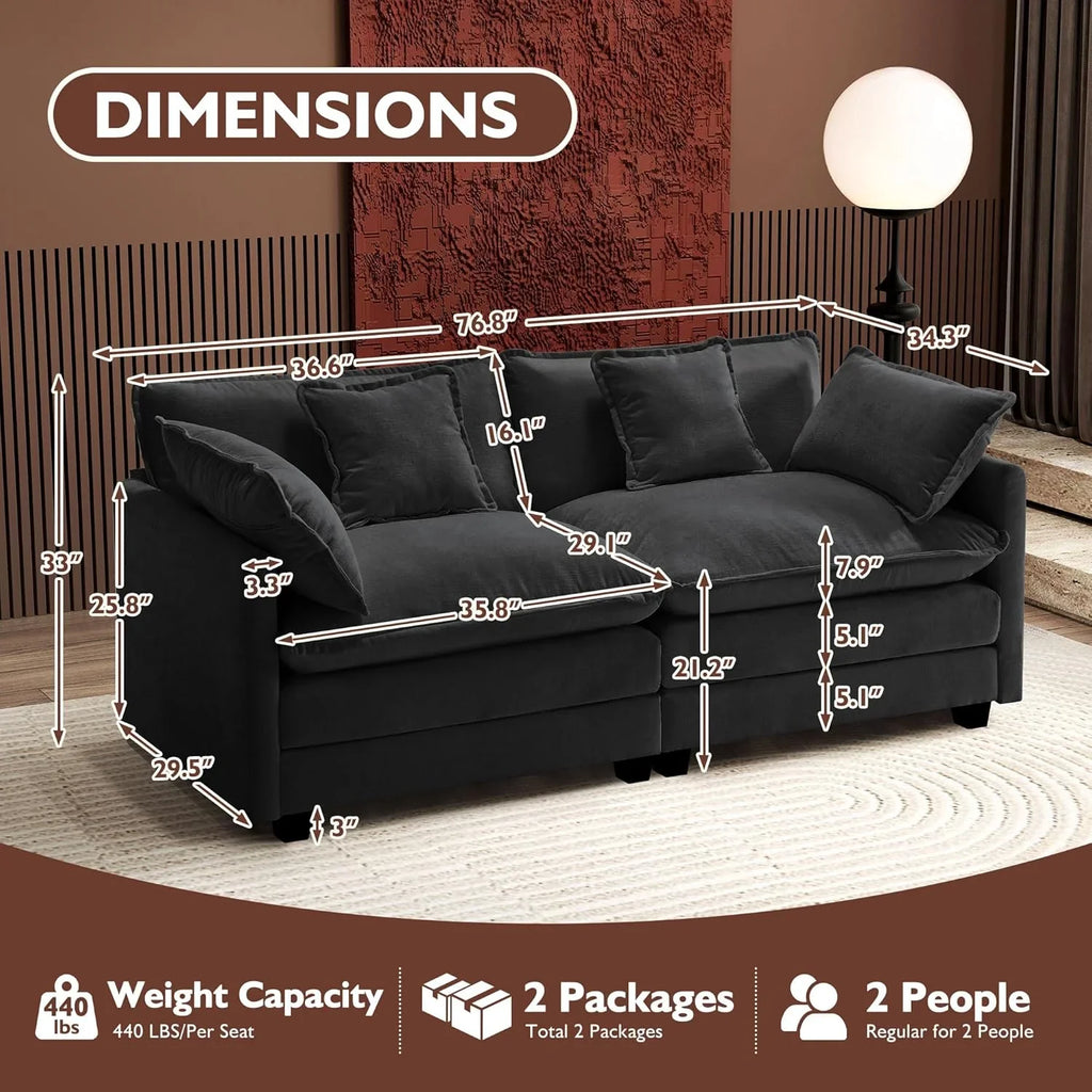 Ihanherry 146" U-Shaped Modern Sofa Modular Sectional Cloud Couch with 2 Ottoman, 6-Seat Chenille Deep Seat Sofa with 6 Pillows for Living Room, Bedroom and Apartment, Grey