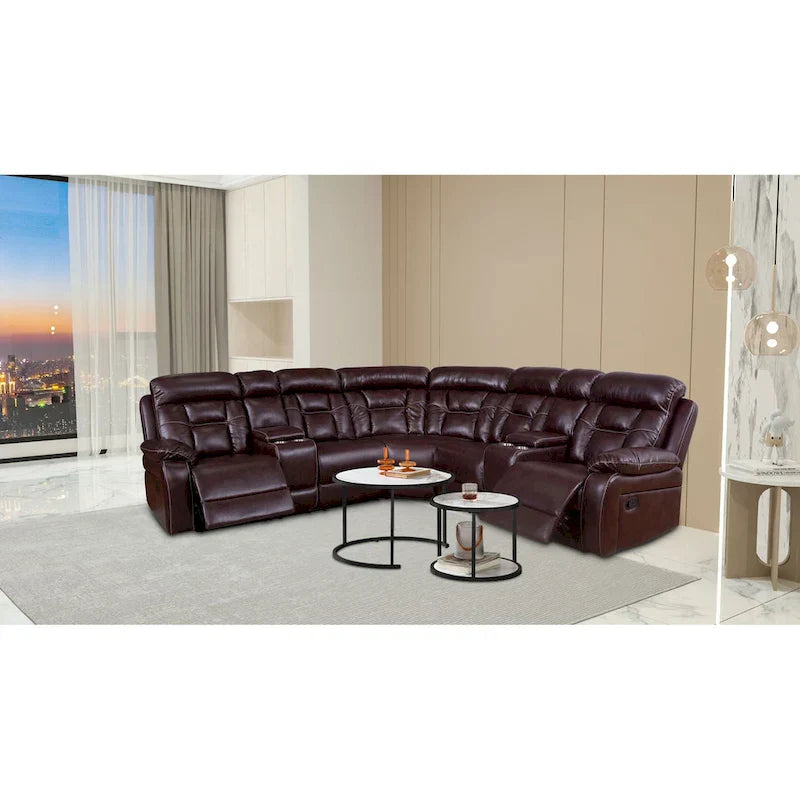 Mid-Century Modern Faux Leather Reclining Sectional Sofa