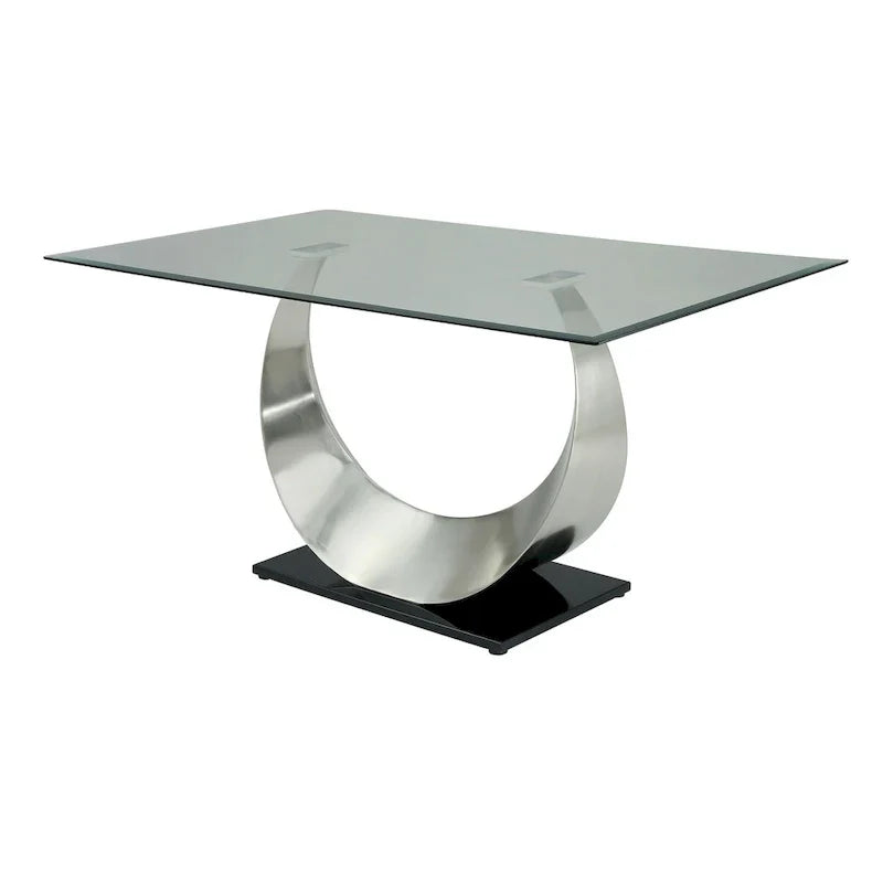 Glass Dining Table Set with 6 Upholstered Chairs and Metal Base