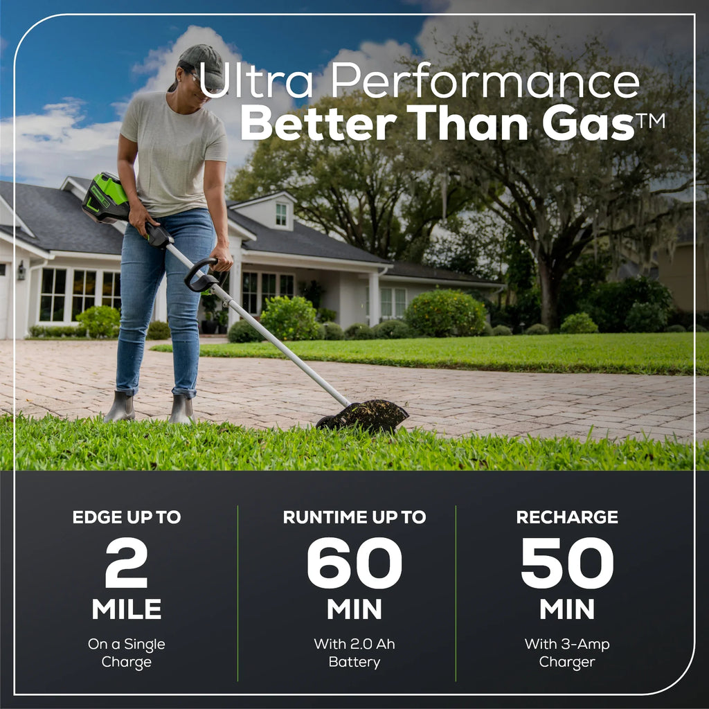 Greenworks 60V 8" Brushless Cordless Edger, 2.0 Ah Battery and Charger Included