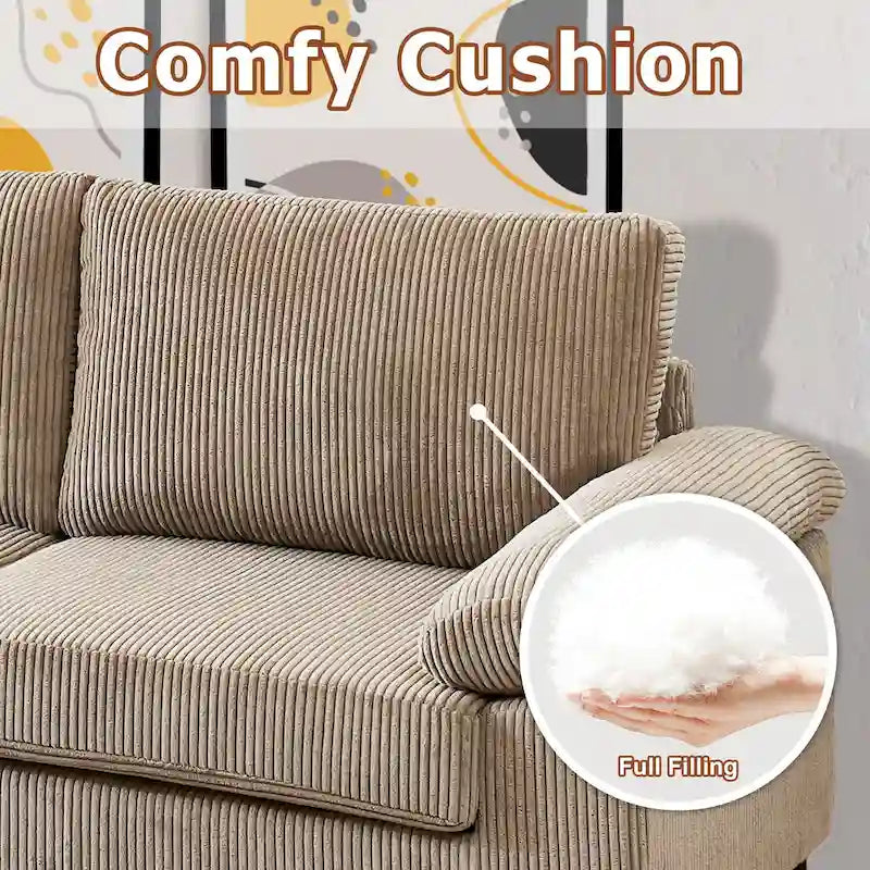 HOOOWOOO Reversible Corduroy Chaise Sofa with Wide Armrests and Ottoman for Living Room