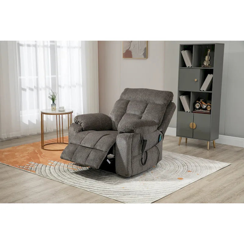 Gray Chenille Power Lift Recliner with Massage and Concealed Cup Holder