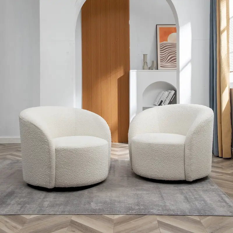 Set of 2 KINWELL 34-Inch Wide Upholstered Swivel Barrel Chairs