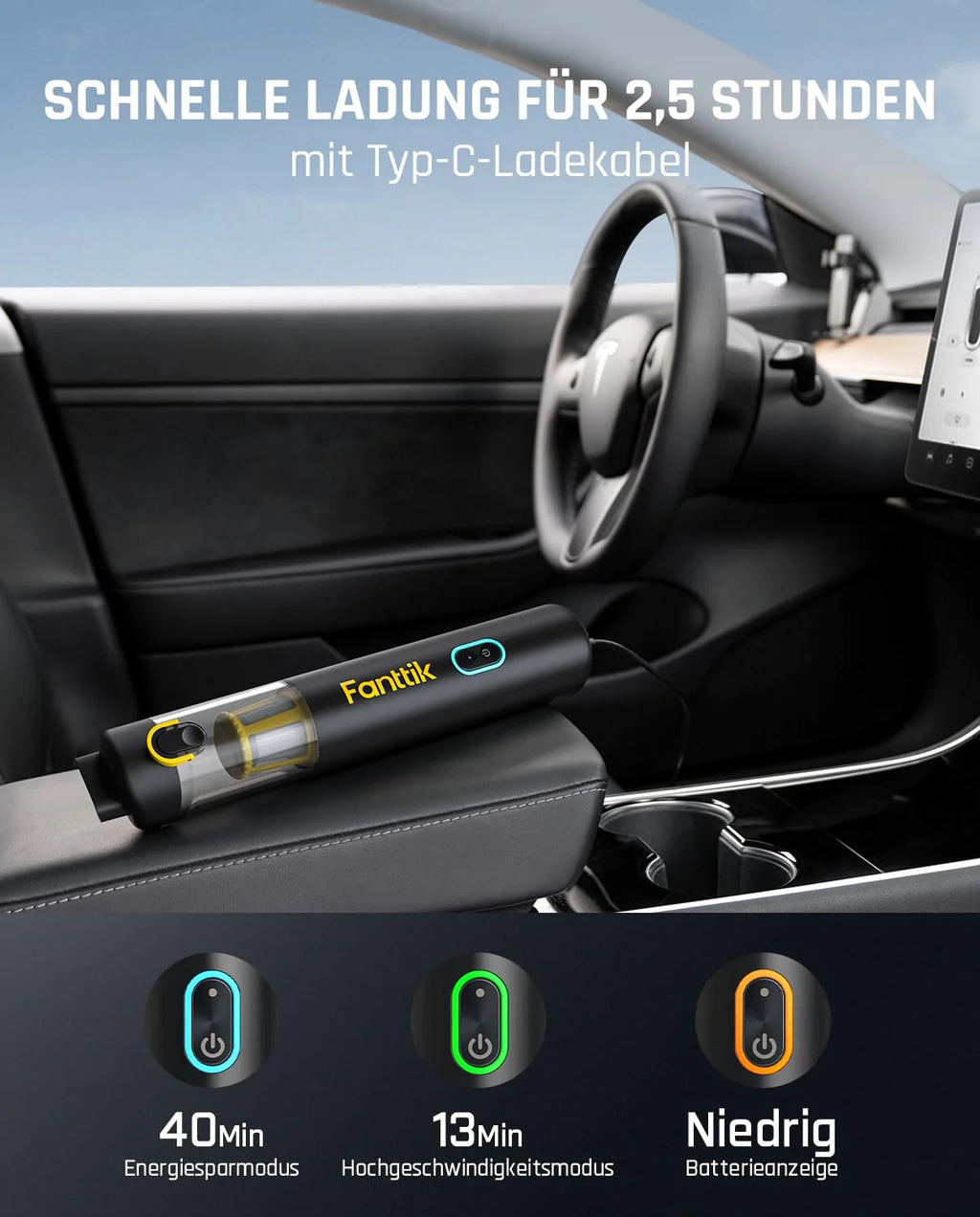 Fanttik 19000PA Slim V8 Apex Mini Car Vacuum