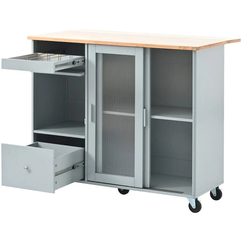 Merax Spacious Kitchen Island Cart with Adjustable Shelf and Dual Drawers