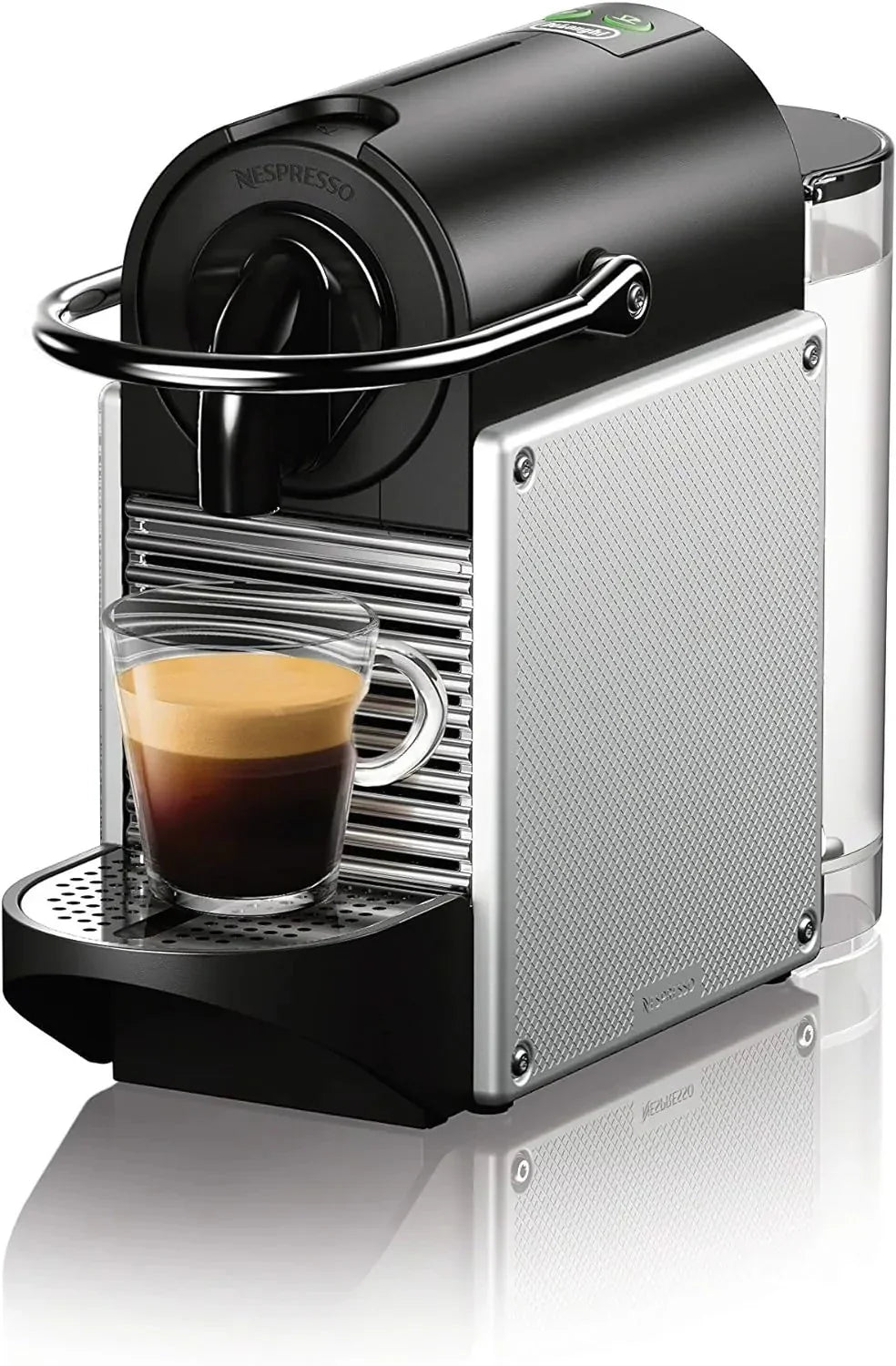 Nespresso Pixie espresso machine by DeLonghi, 19-bar pump, compact aluminum design, silver, 1100 ml