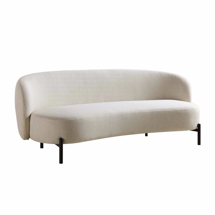 3-Seater Curved Sofa with Ball Cushions, Beige Linen Blend