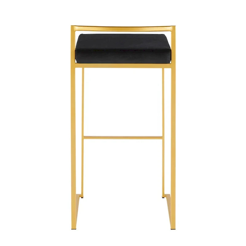 Set of 2 Stackable Gold Bar Stools with Silver Orchid Forest Finish