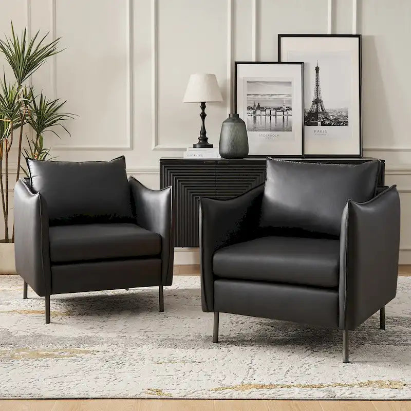 Set of 2 Christopher Modern Armchairs with Anti-Scratch Fabric and Black Metal Legs by HULALA HOME