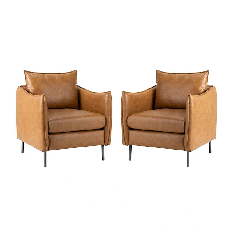 Set of 2 Jaime Modern Vegan Leather Accent Chairs with Metal Legs by HULALA HOME