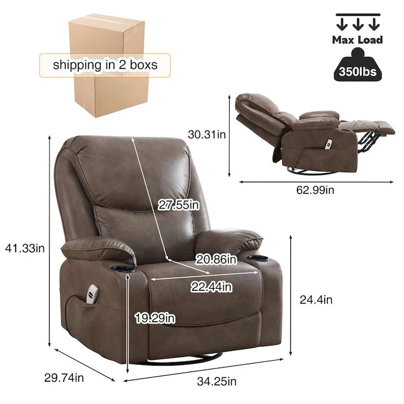 HOMYKA 34.2-Inch Wide Faux Leather Swivel Rocking Power Recliner Chair with USB Charging Port