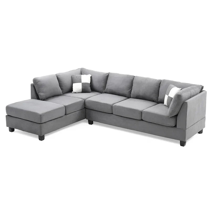 Malone 111-Inch Suede 4-Seater Sectional Sofa with Two Throw Pillows - Dimensions: 111L x 78W x 34H