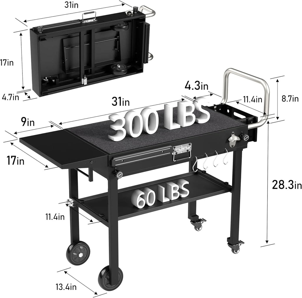 Blackstone Ninja Portable Grill Cart – Folding BBQ Table with Wheels, Durable Outdoor Cooking Station
