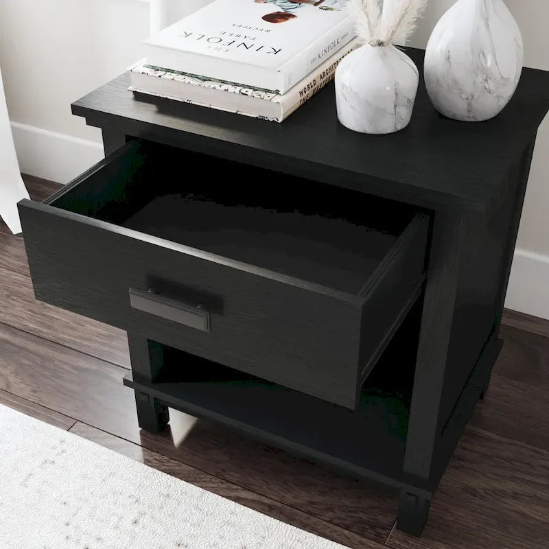 Homestyles Oak Park Black Wood Queen Bed and Nightstand Set - 2 Pieces