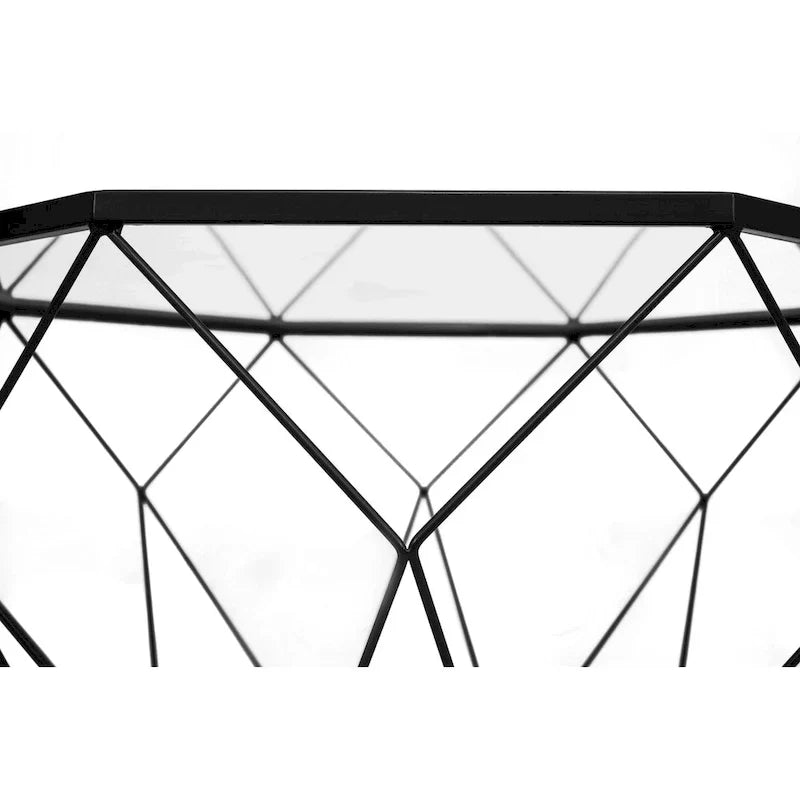 Malibu 22 Modern Octagonal Coffee Table with Tempered Glass Top and Durable Metal Geometric Base for Living Room or Office