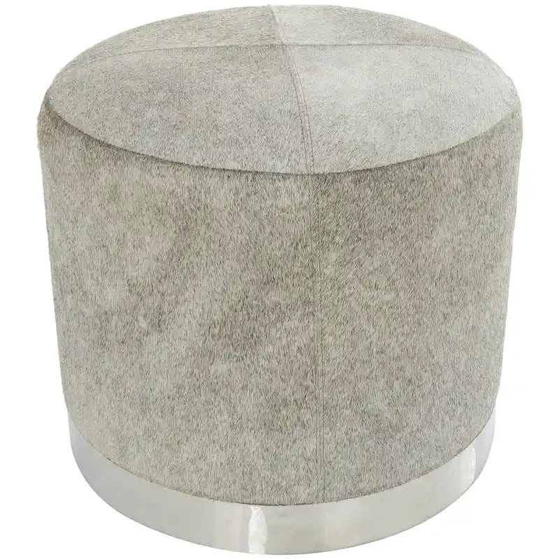 Gray Leather Patchwork Living Room Stool with Silver Metal Base - Roche River Decor