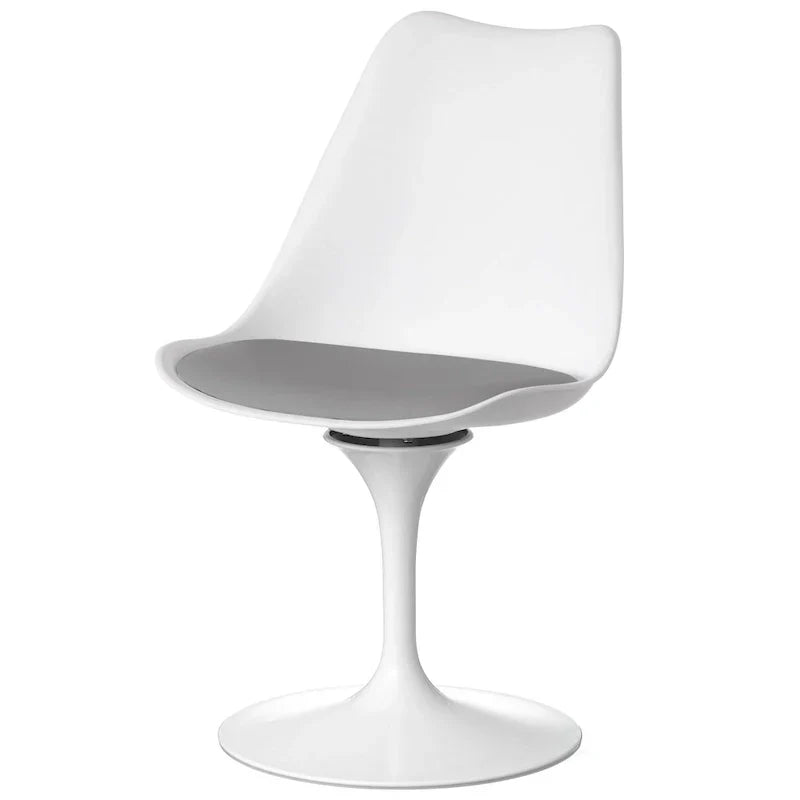 Mid-Century Modern Swivel Tulip Accent Chair with Plush Cushioned Seat in White Polypropylene