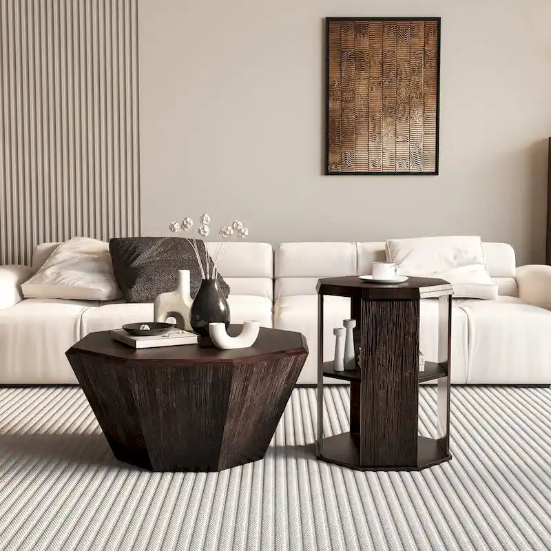 Set of 2 Octagonal Rubber Wood Coffee Tables - 31.5 Inches