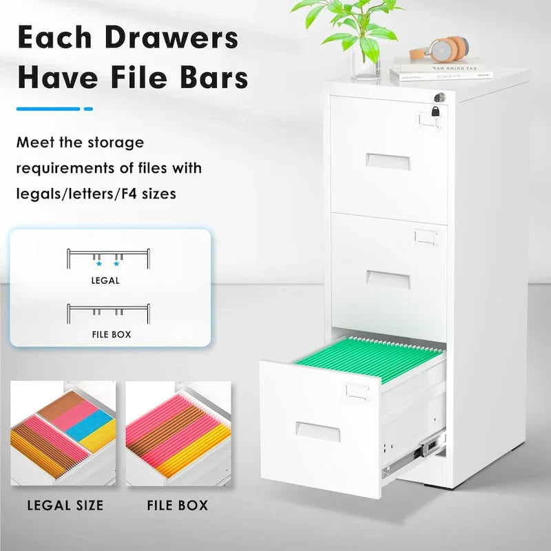 Metal Locking File Cabinet with 3 Drawers for Home Office