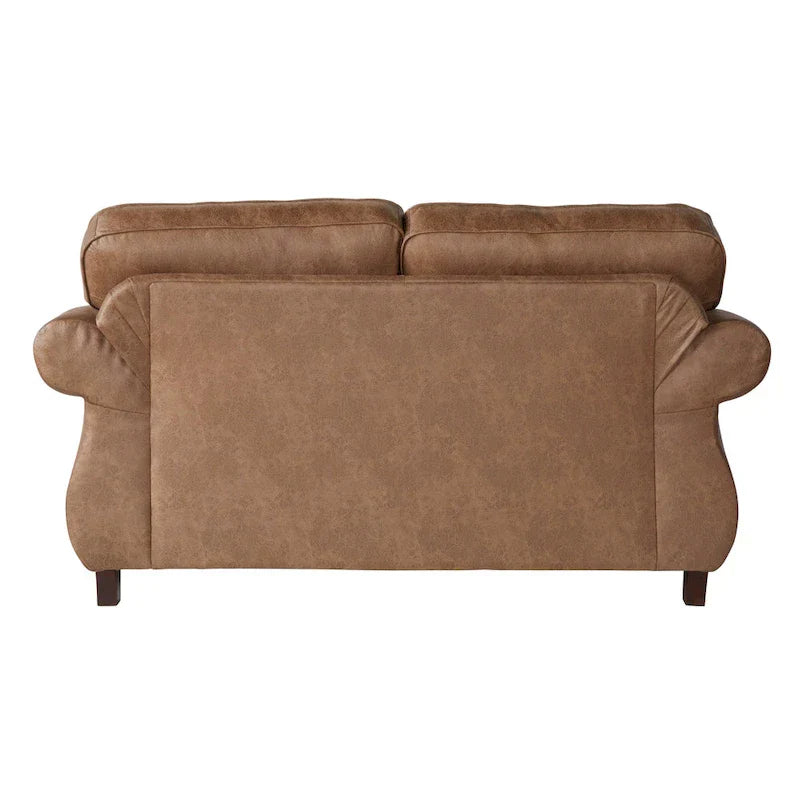 Roundhill Furniture Leinster Brown Fabric Sofa and Loveseat with Nailhead Trim