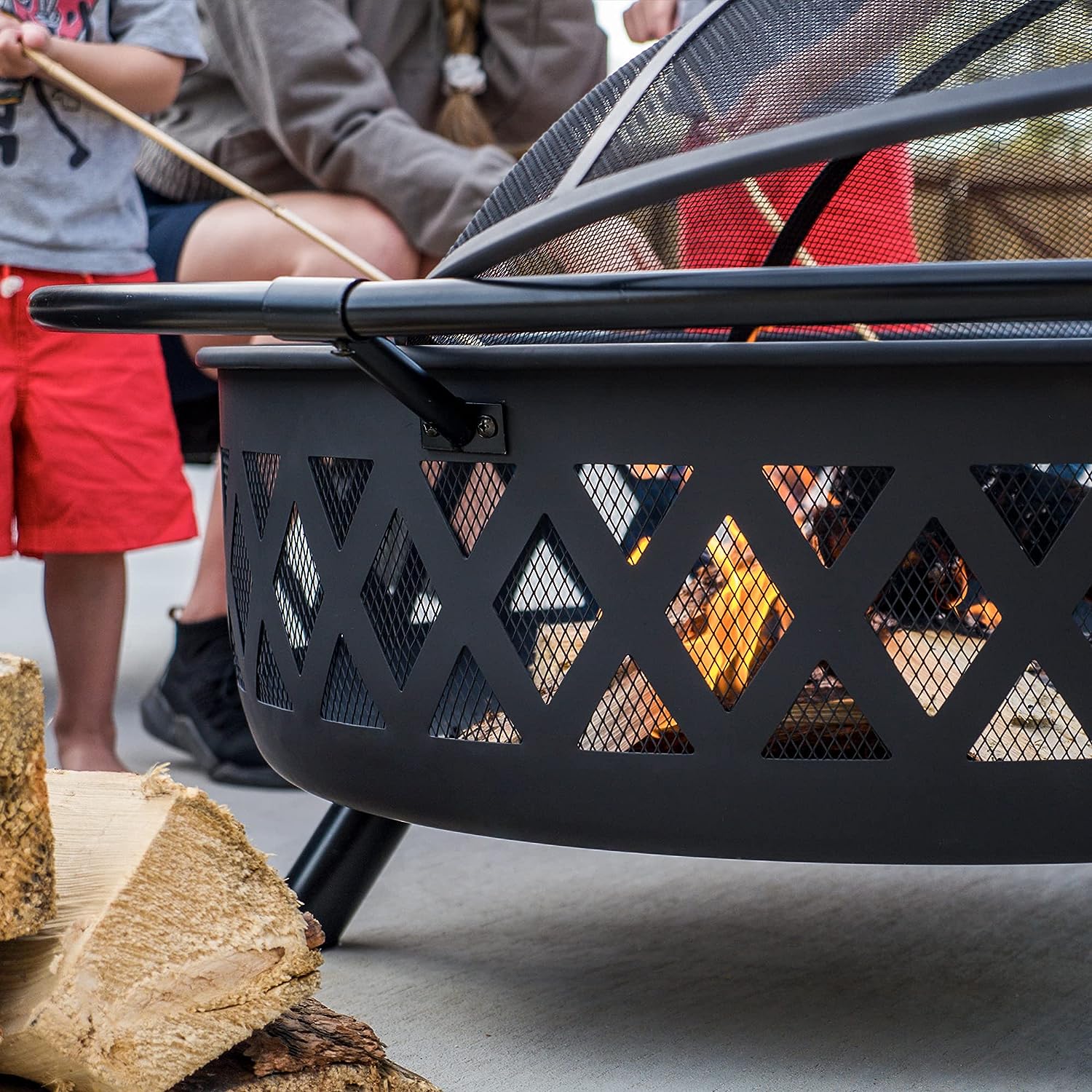 SUNCREAT 42�� Patio Fire Pit Wood Burning with Mesh Spark Screen, Bonfire Outdoor firepit with Fireplace Poker, Black