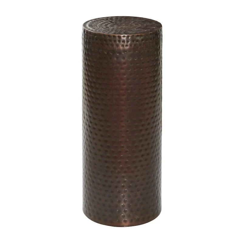 Set of 4 Brown Metal Abstract Tall Slim Pedestal Tables with Grooved Shell or Hammered Finish - Roche River Decor