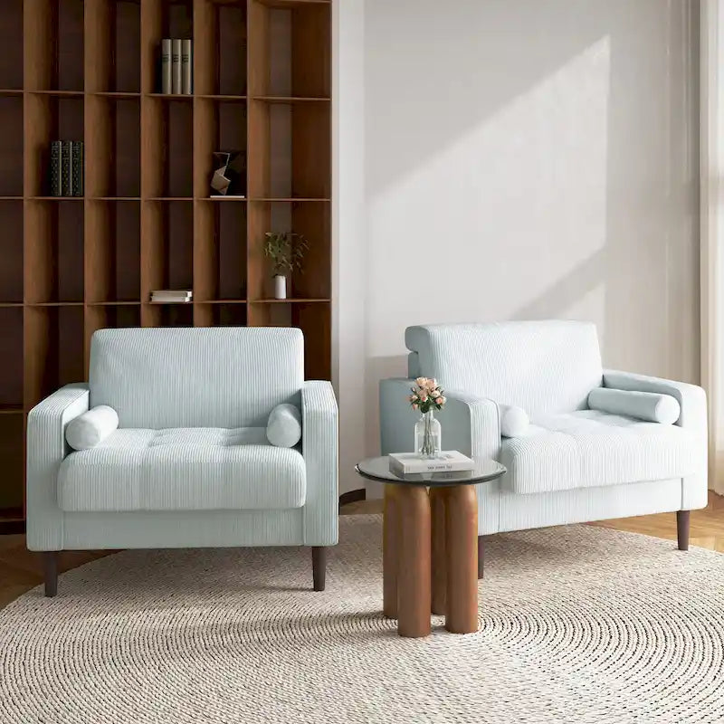 Set of 2 Modern Wide Armchairs in Corduroy - Accent Chairs