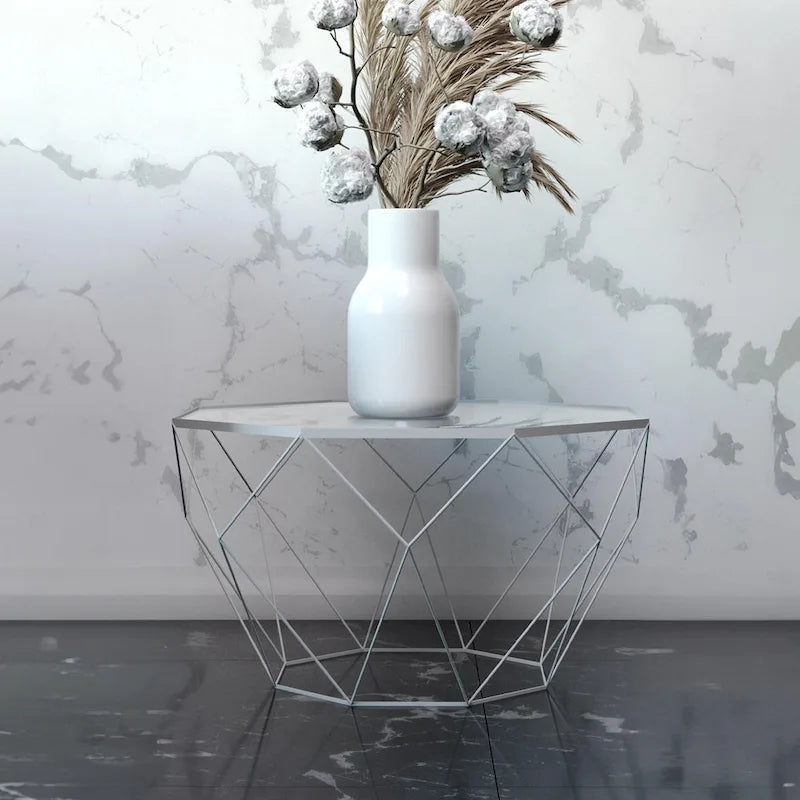 Malibu 22 Modern Octagonal Coffee Table with Tempered Glass Top and Durable Metal Geometric Base for Living Room or Office