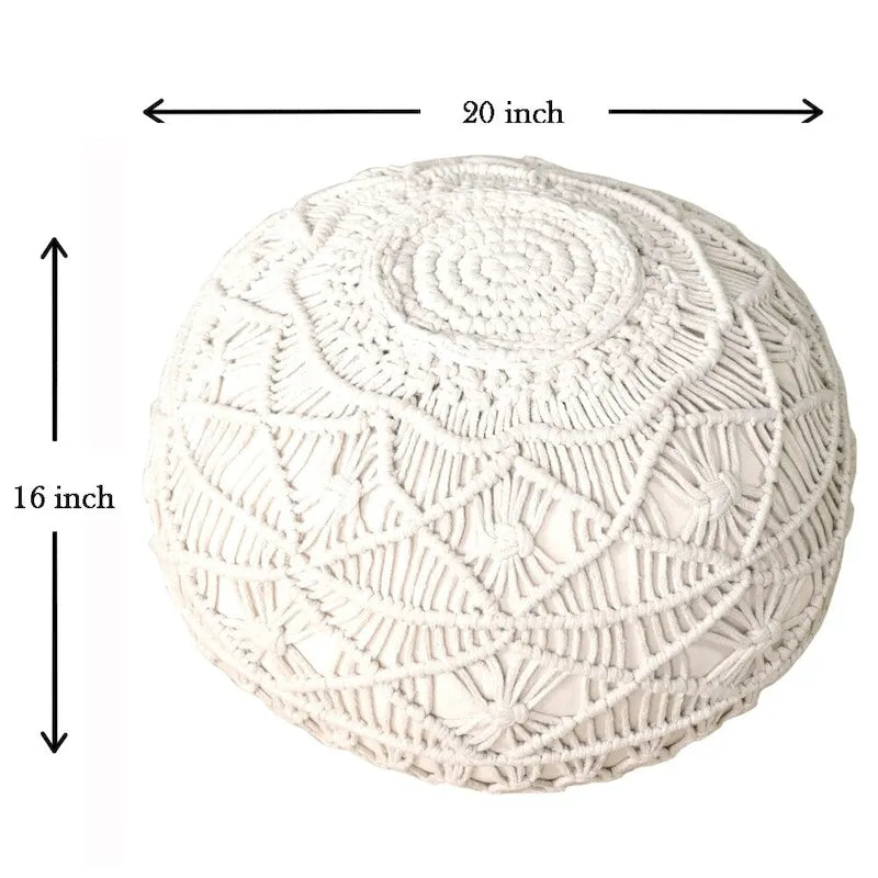 Sevita Mystic Macrame Natural Pouf and Ottoman