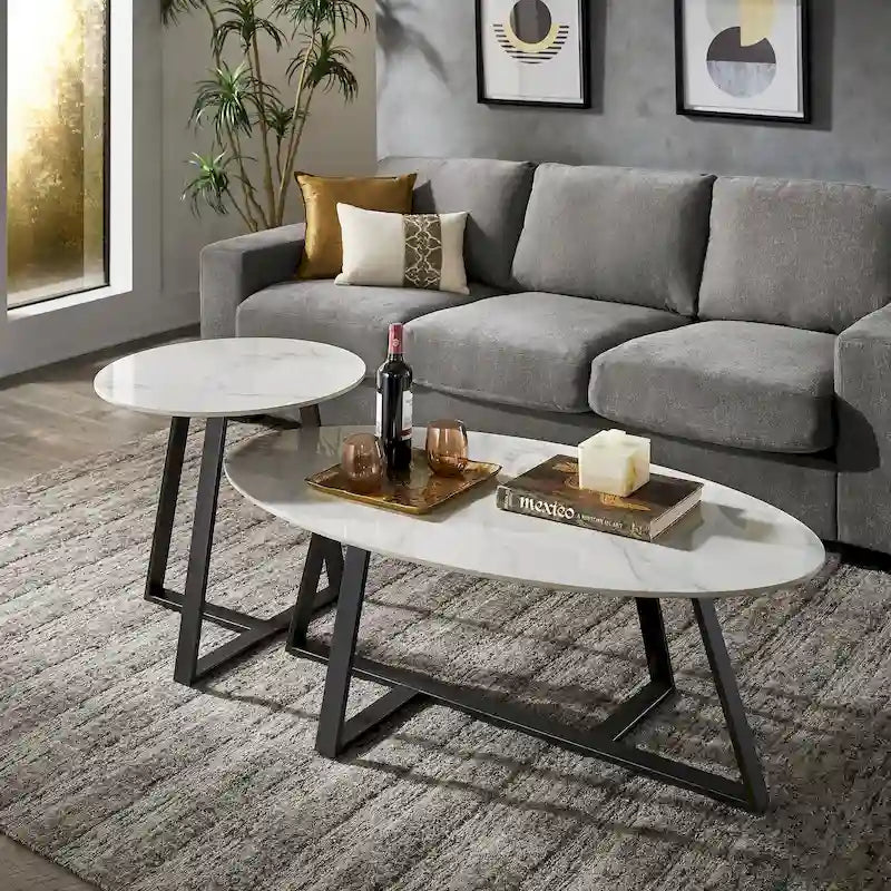 iNSPIRE Q Modern Jurmala Glossy Sintered Stone Tables with Grey Metal Base