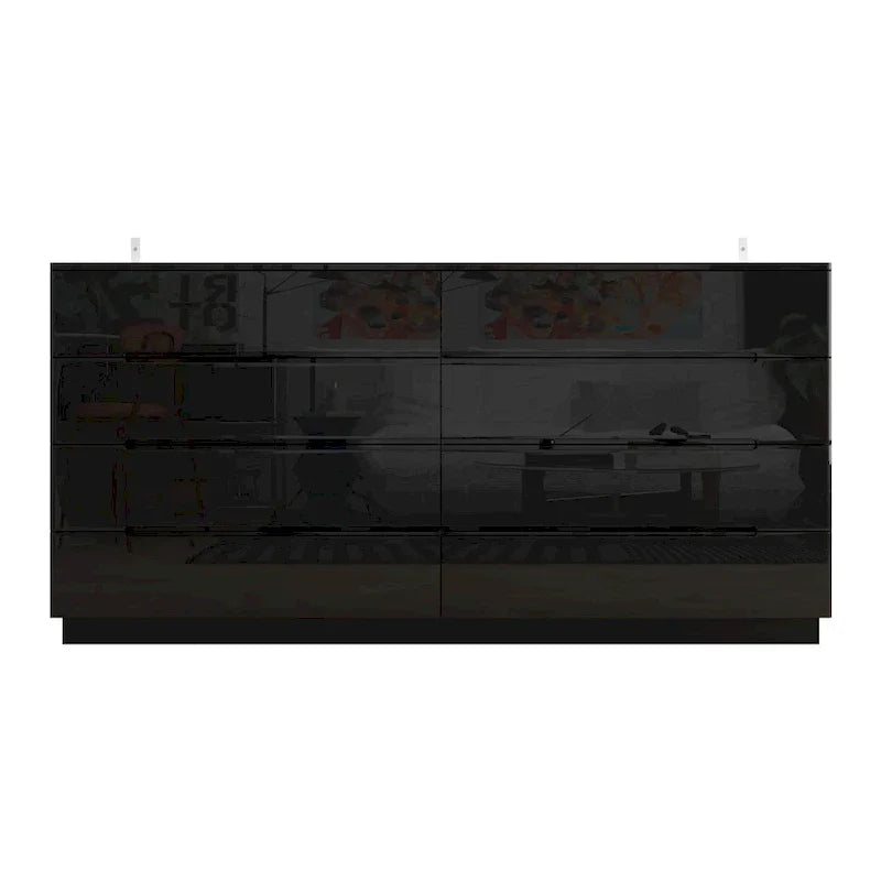 Light Dual Chest 8-Drawer Double Dresser with High Gloss Finish