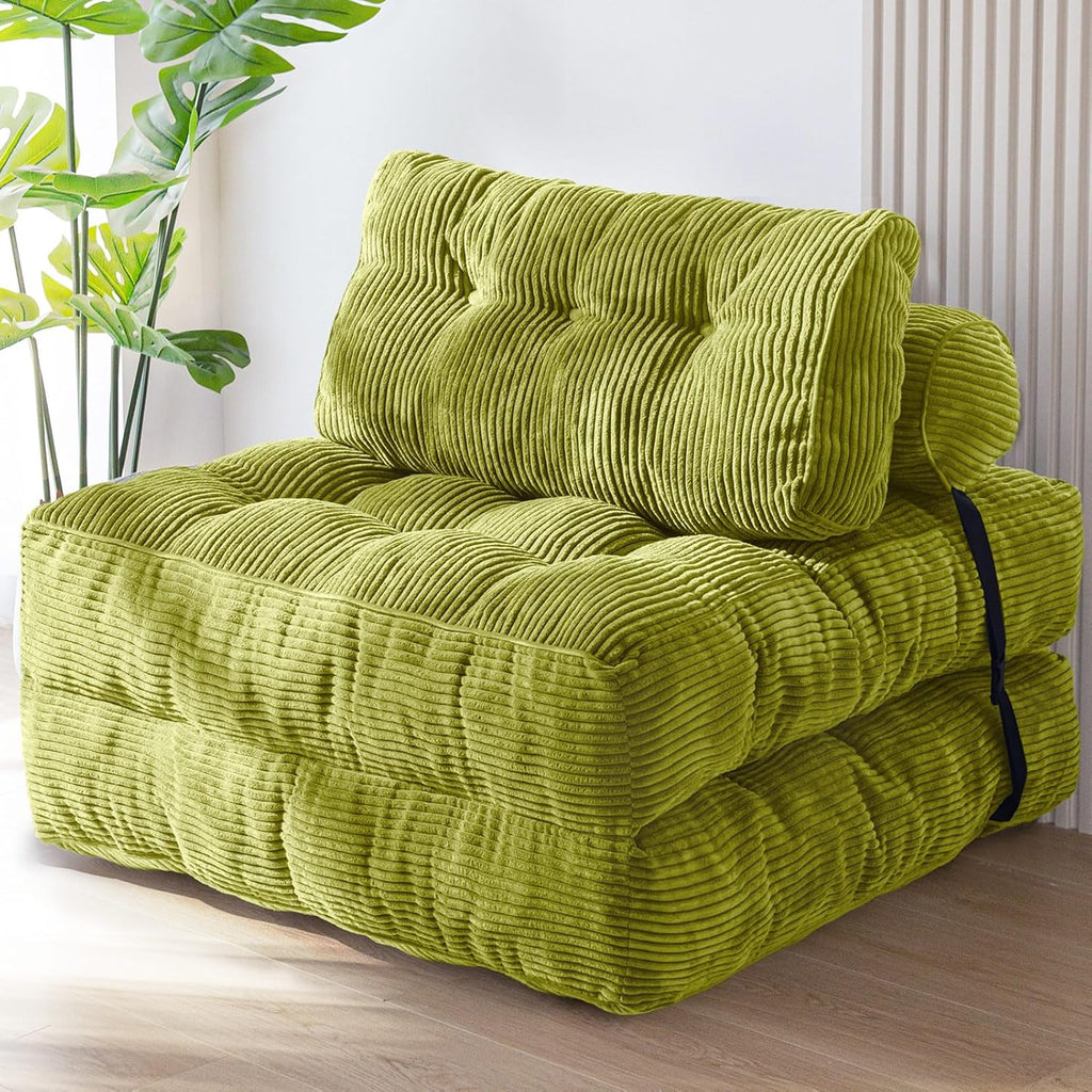 MAXYOYO Folding Sofa Bed, Convertible Sleeper Chair with Pilow Foldable Mattress with Back Support, Portable Fold Out Chair Bed Comfy Floor Sofa Lounge for Living Room Bedroom, Beige, Double