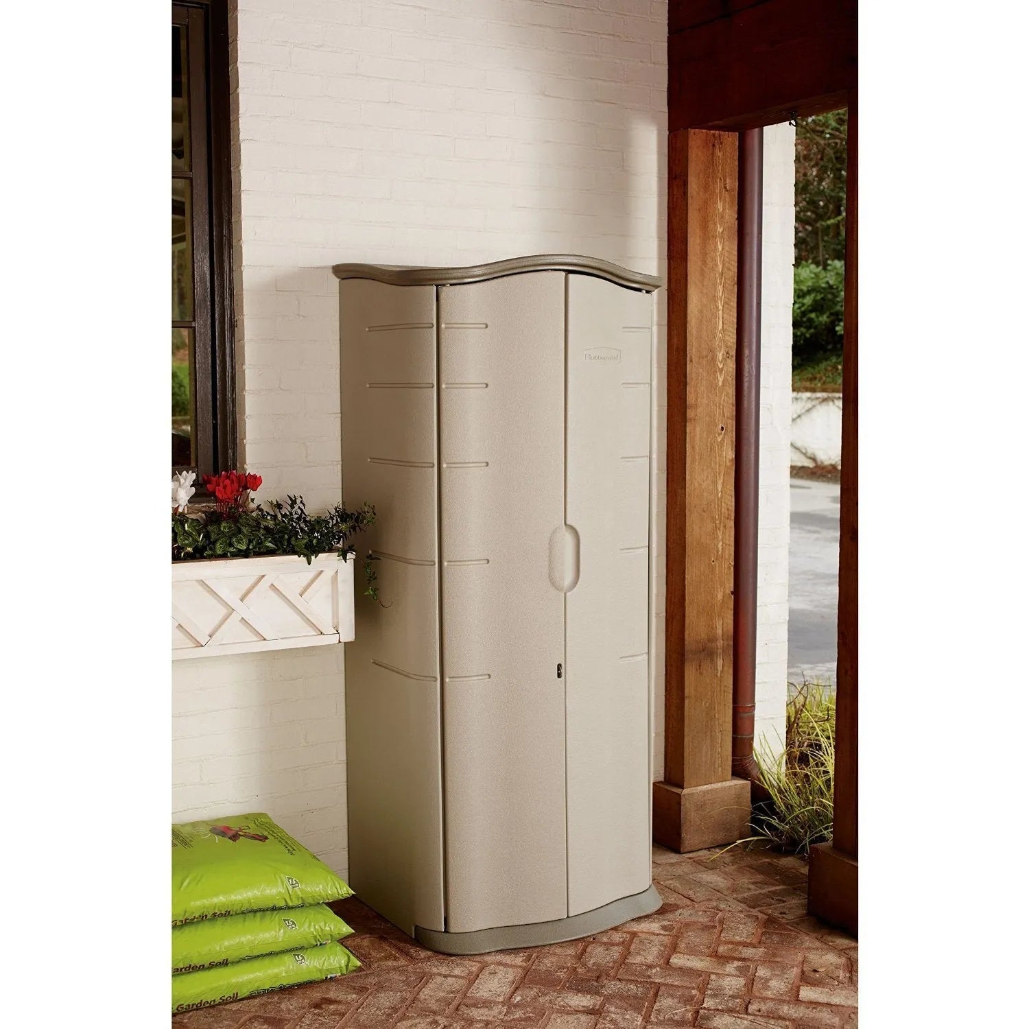 Rubbermaid Vertical Resin Outdoor Storage Shed – Weather-Resistant Plastic Garden Storage Cabinet
