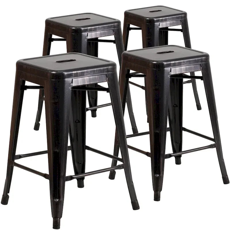 Set of 4 Backless Metal Counter Height Stools for Indoor-Outdoor Use - 24 Hours Square Seat